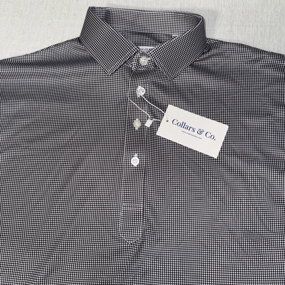 Collars and Co Golf Polo Black Geometric AOP Size Large Preppy NWT